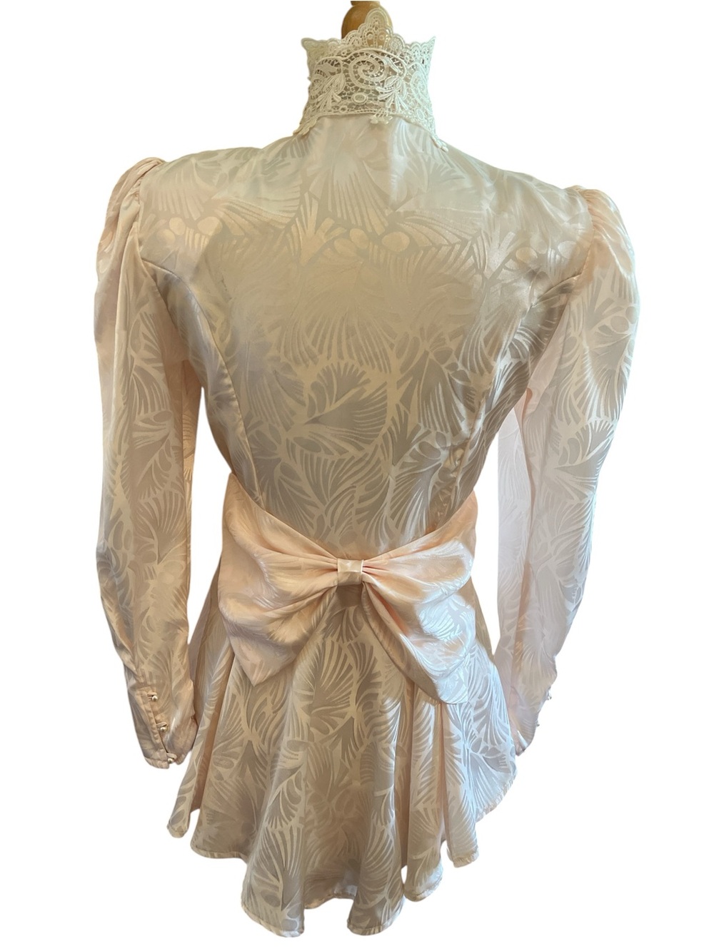Vintage Miss Ashlee Pink & Cream Lace High-Neck Victorian-Inspired Blouse Size 6 - Picture 5 of 17